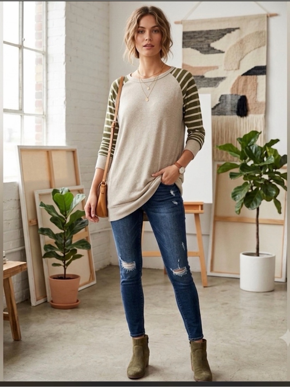 Bellamie Regan Striped Sleeve w/ elbow patch . Granola girl No size tag